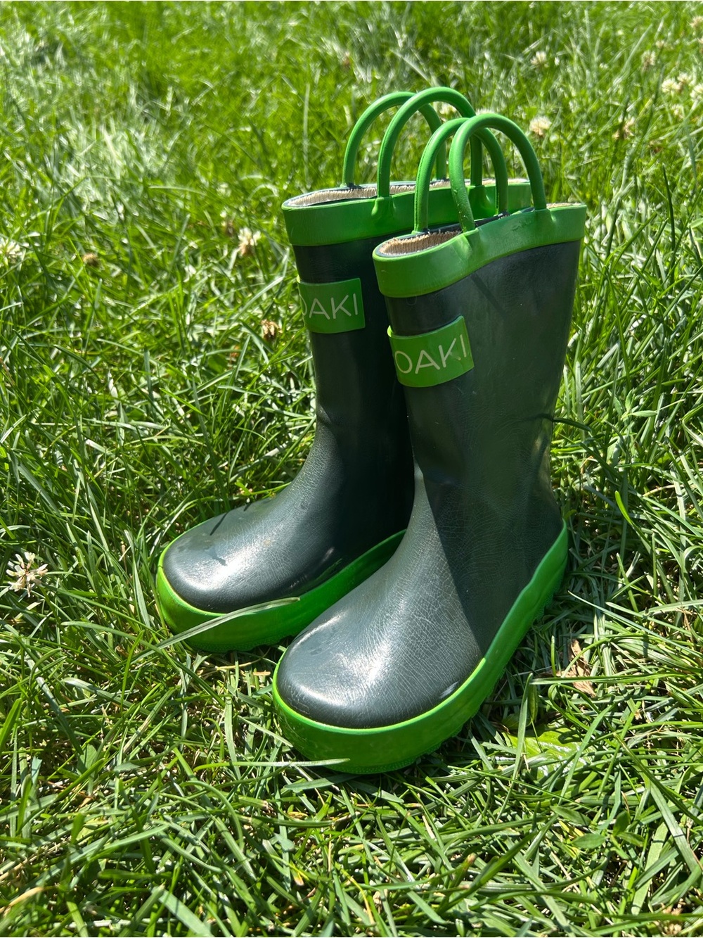 OAKI Kids Green and Lime Waterproof Rain Boots